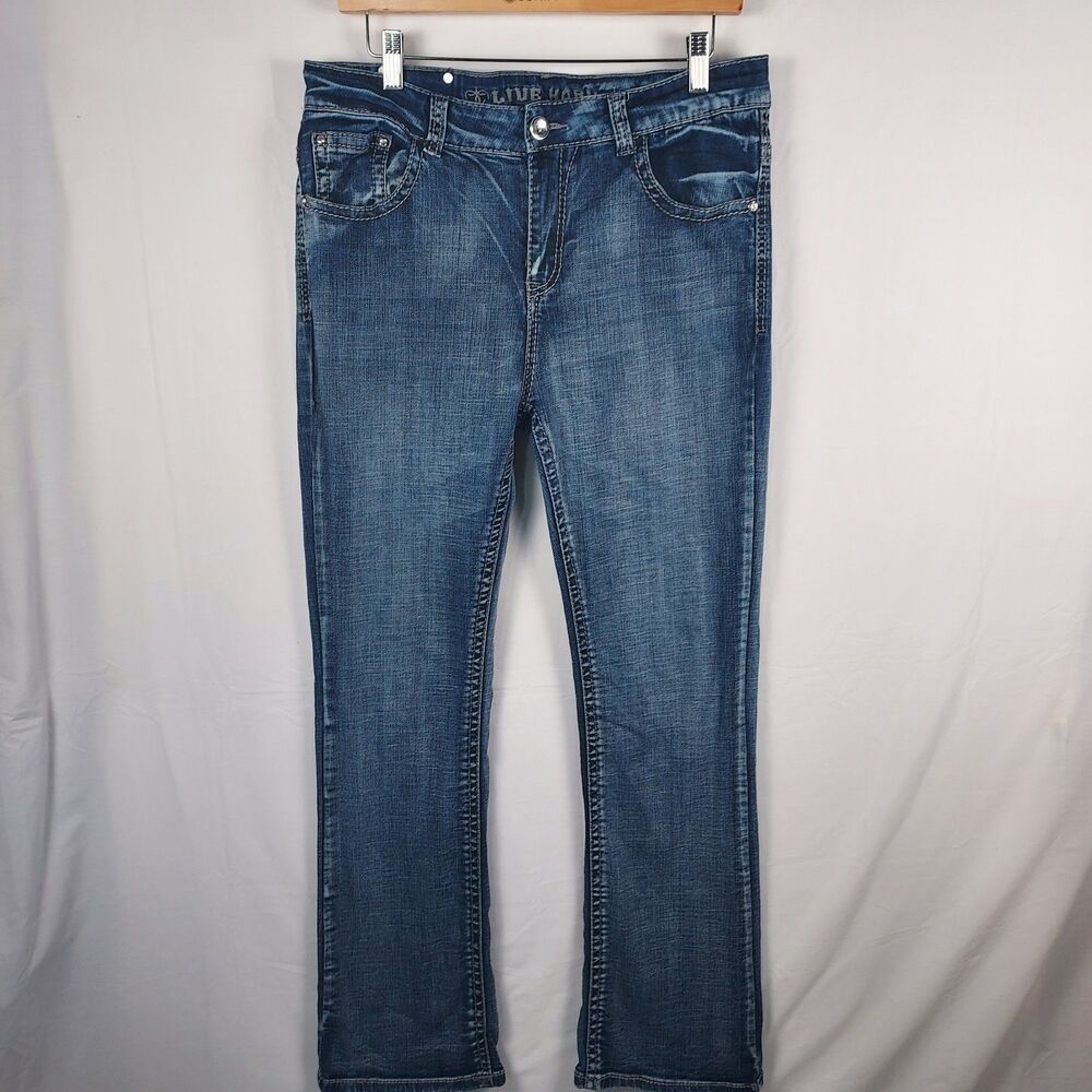 Live Hard Women’s Size 12 Blue Denim Jeans Straight Leg Cotton Stretch